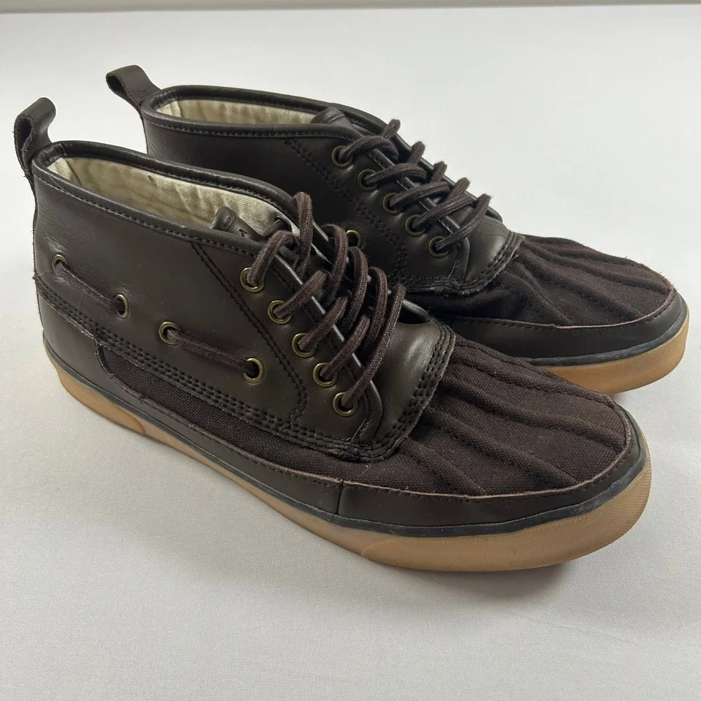 Polo Ralph Lauren Shoes Parkstone Mid Mens‎ 9D Brown Leather Canvas Duck Boots